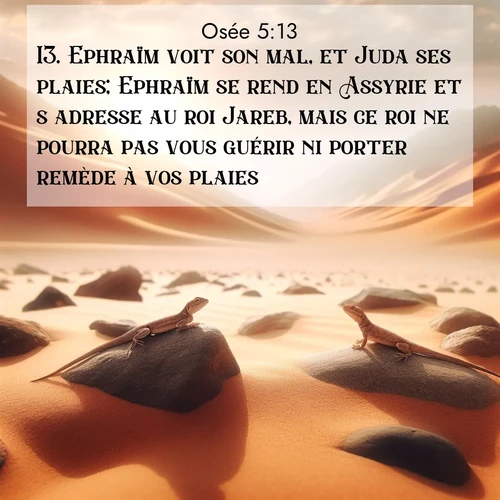 Segond21 Osée  ; image nature: image avec le verset biblique :Ephraïm voit son mal, et Juda ses plaies; Ephraïm se rend en Assyrie et s&#039;adresse au roi Jareb, mais ce roi ne pourra pas vous guérir ni porter remède à vos plaies. ;  ; 5:13