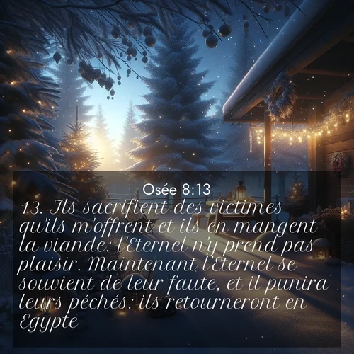 Segond21 Osée  ; image nature: image avec le verset biblique :Ils sacrifient des victimes qu&#039;ils m&#039;offrent et ils en mangent la viande: l&#039;Eternel n&#039;y prend pas plaisir. Maintenant l&#039;Eternel se souvient de leur faute, et il punira leurs péchés: ils retourneront en Egypte. ;  ; 8:13