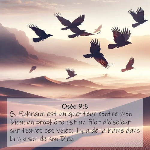 Segond21 Osée  ; image nature: image avec le verset biblique :Ephraïm est un guetteur contre mon Dieu: un prophète est un filet d&#039;oiseleur sur toutes ses voies; il y a de la haine dans la maison de son Dieu. ;  ; 9:8
