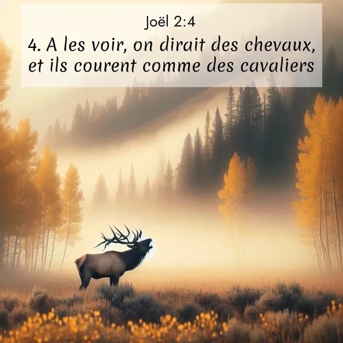 Segond21 Joël  ; image nature: image avec le verset biblique :A les voir, on dirait des chevaux, et ils courent comme des cavaliers. ;  ; 2:4