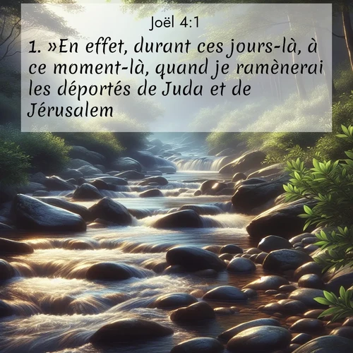 Segond21 Joël  ; image nature: image avec le verset biblique :»En effet, durant ces jours-là, à ce moment-là, quand je ramènerai les déportés de Juda et de Jérusalem, ;  ; 4:1