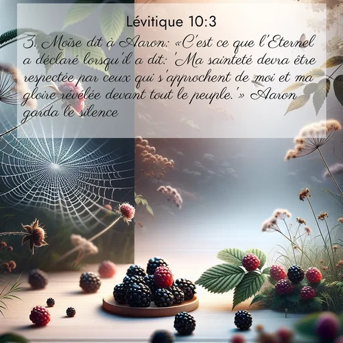 Segond21 Lévitique  ; image nature: image avec le verset biblique :Moïse dit à Aaron: «C&#039;est ce que l&#039;Eternel a déclaré lorsqu&#039;il a dit: &#039;Ma sainteté devra être respectée par ceux qui s&#039;approchent de moi et ma gloire révélée devant tout le peuple.&#039;» Aaron garda le silence. ;  ; 10:3