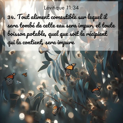 Segond21 Lévitique  ; image nature: image avec le verset biblique :Tout aliment comestible sur lequel il sera tombé de cette eau sera impur, et toute boisson potable, quel que soit le récipient qui la contient, sera impure. ;  ; 11:34