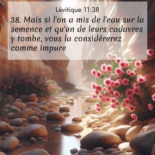 Segond21 Lévitique  ; image nature: image avec le verset biblique :Mais si l&#039;on a mis de l&#039;eau sur la semence et qu&#039;un de leurs cadavres y tombe, vous la considérerez comme impure. ;  ; 11:38