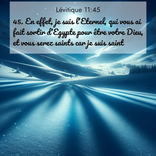 Segond21 Lévitique  ; image nature: image avec le verset biblique :En effet, je suis l&#039;Eternel, qui vous ai fait sortir d&#039;Egypte pour être votre Dieu, et vous serez saints car je suis saint. ;  ; 11:45