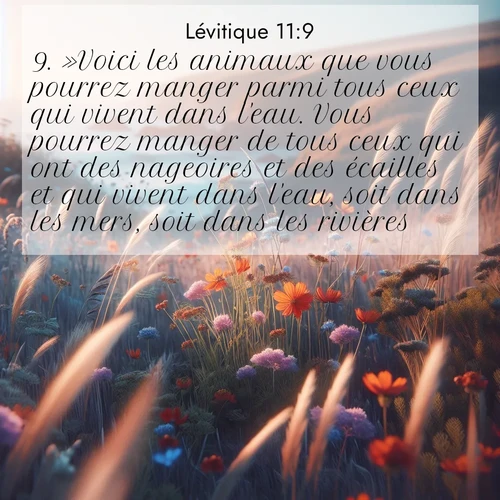Segond21 Lévitique  ; image nature: image avec le verset biblique :»Voici les animaux que vous pourrez manger parmi tous ceux qui vivent dans l&#039;eau. Vous pourrez manger de tous ceux qui ont des nageoires et des écailles et qui vivent dans l&#039;eau, soit dans les mers, soit dans les rivières. ;  ; 11:9