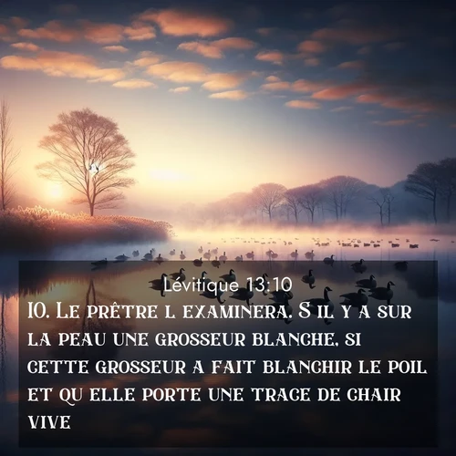 Segond21 Lévitique  ; image nature: image avec le verset biblique :Le prêtre l&#039;examinera. S&#039;il y a sur la peau une grosseur blanche, si cette grosseur a fait blanchir le poil et qu&#039;elle porte une trace de chair vive, ;  ; 13:10