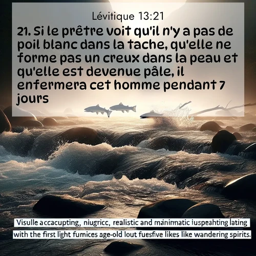 Segond21 Lévitique  ; image nature: image avec le verset biblique :Si le prêtre voit qu&#039;il n&#039;y a pas de poil blanc dans la tache, qu&#039;elle ne forme pas un creux dans la peau et qu&#039;elle est devenue pâle, il enfermera cet homme pendant 7 jours. ;  ; 13:21