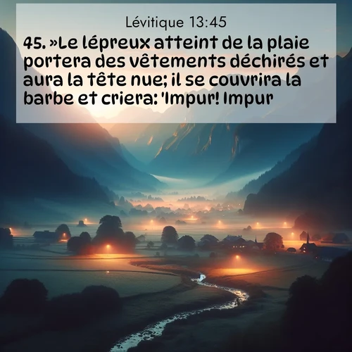 Segond21 Lévitique  ; image nature: image avec le verset biblique :»Le lépreux atteint de la plaie portera des vêtements déchirés et aura la tête nue; il se couvrira la barbe et criera: &#039;Impur! Impur!&#039; ;  ; 13:45