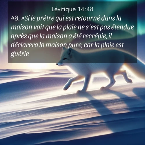 Segond21 Lévitique  ; image nature: image avec le verset biblique :»Si le prêtre qui est retourné dans la maison voit que la plaie ne s&#039;est pas étendue après que la maison a été recrépie, il déclarera la maison pure, car la plaie est guérie. ;  ; 14:48