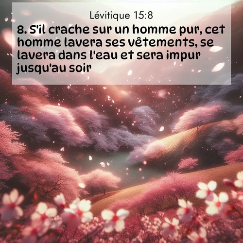 Segond21 Lévitique  ; image nature: image avec le verset biblique :S&#039;il crache sur un homme pur, cet homme lavera ses vêtements, se lavera dans l&#039;eau et sera impur jusqu&#039;au soir. ;  ; 15:8