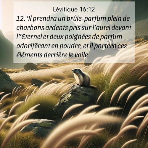 Segond21 Lévitique  ; image nature: image avec le verset biblique :Il prendra un brûle-parfum plein de charbons ardents pris sur l&#039;autel devant l&#039;Eternel et deux poignées de parfum odoriférant en poudre, et il portera ces éléments derrière le voile. ;  ; 16:12
