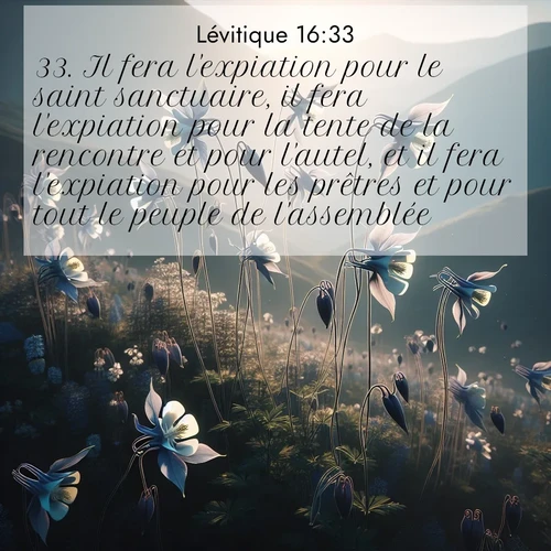 Segond21 Lévitique  ; image nature: image avec le verset biblique :Il fera l&#039;expiation pour le saint sanctuaire, il fera l&#039;expiation pour la tente de la rencontre et pour l&#039;autel, et il fera l&#039;expiation pour les prêtres et pour tout le peuple de l&#039;assemblée. ;  ; 16:33