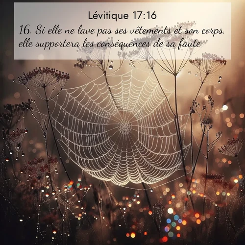 Segond21 Lévitique  ; image nature: image avec le verset biblique :Si elle ne lave pas ses vêtements et son corps, elle supportera les conséquences de sa faute.» ;  ; 17:16