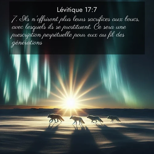 Segond21 Lévitique  ; image nature: image avec le verset biblique :Ils n&#039;offriront plus leurs sacrifices aux boucs, avec lesquels ils se prostituent. Ce sera une prescription perpétuelle pour eux au fil des générations. ;  ; 17:7
