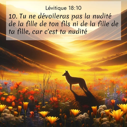 Segond21 Lévitique  ; image nature: image avec le verset biblique :Tu ne dévoileras pas la nudité de la fille de ton fils ni de la fille de ta fille, car c&#039;est ta nudité. ;  ; 18:10