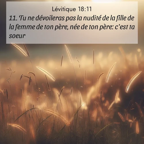 Segond21 Lévitique  ; image nature: image avec le verset biblique :Tu ne dévoileras pas la nudité de la fille de la femme de ton père, née de ton père: c&#039;est ta soeur. ;  ; 18:11