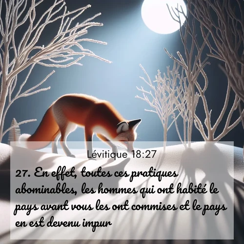 Segond21 Lévitique  ; image nature: image avec le verset biblique :En effet, toutes ces pratiques abominables, les hommes qui ont habité le pays avant vous les ont commises et le pays en est devenu impur. ;  ; 18:27
