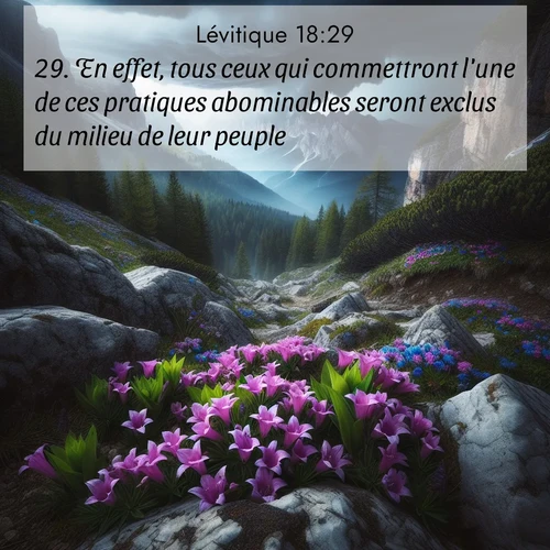 Segond21 Lévitique  ; image nature: image avec le verset biblique :En effet, tous ceux qui commettront l&#039;une de ces pratiques abominables seront exclus du milieu de leur peuple. ;  ; 18:29