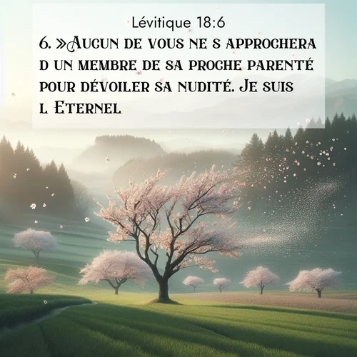 Segond21 Lévitique  ; image nature: image avec le verset biblique :»Aucun de vous ne s&#039;approchera d&#039;un membre de sa proche parenté pour dévoiler sa nudité. Je suis l&#039;Eternel. ;  ; 18:6