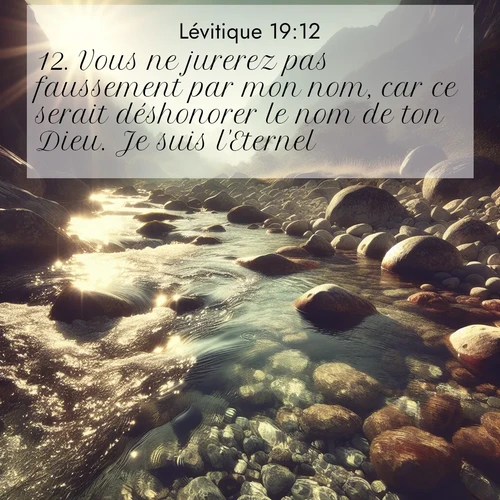 Segond21 Lévitique  ; image nature: image avec le verset biblique :Vous ne jurerez pas faussement par mon nom, car ce serait déshonorer le nom de ton Dieu. Je suis l&#039;Eternel. ;  ; 19:12