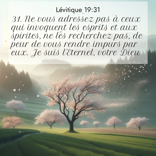 Segond21 Lévitique  ; image nature: image avec le verset biblique :Ne vous adressez pas à ceux qui invoquent les esprits et aux spirites, ne les recherchez pas, de peur de vous rendre impurs par eux. Je suis l&#039;Eternel, votre Dieu. ;  ; 19:31