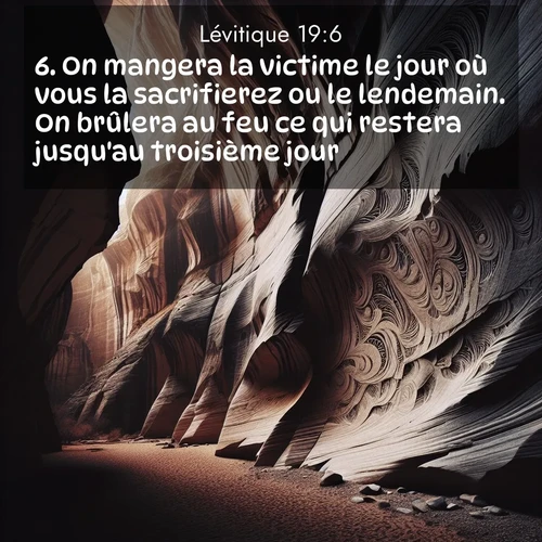 Segond21 Lévitique  ; image nature: image avec le verset biblique :On mangera la victime le jour où vous la sacrifierez ou le lendemain. On brûlera au feu ce qui restera jusqu&#039;au troisième jour. ;  ; 19:6
