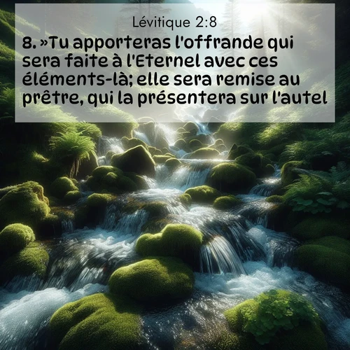 Segond21 Lévitique  ; image nature: image avec le verset biblique :»Tu apporteras l&#039;offrande qui sera faite à l&#039;Eternel avec ces éléments-là; elle sera remise au prêtre, qui la présentera sur l&#039;autel. ;  ; 2:8