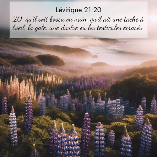 Segond21 Lévitique  ; image nature: image avec le verset biblique :qu&#039;il soit bossu ou nain, qu&#039;il ait une tache à l&#039;oeil, la gale, une dartre ou les testicules écrasés. ;  ; 21:20