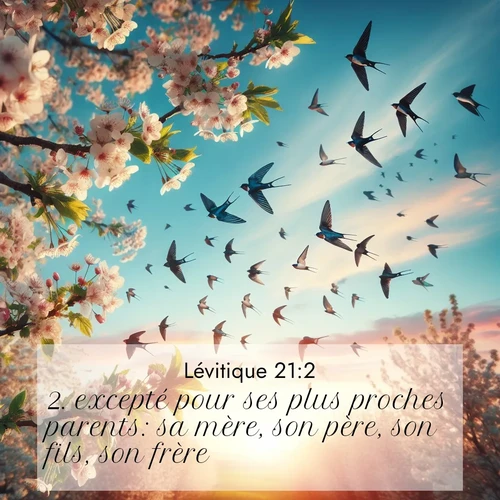 Segond21 Lévitique  ; image nature: image avec le verset biblique :excepté pour ses plus proches parents: sa mère, son père, son fils, son frère. ;  ; 21:2