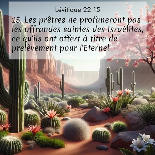 Segond21 Lévitique  ; image nature: image avec le verset biblique :Les prêtres ne profaneront pas les offrandes saintes des Israélites, ce qu&#039;ils ont offert à titre de prélèvement pour l&#039;Eternel; ;  ; 22:15