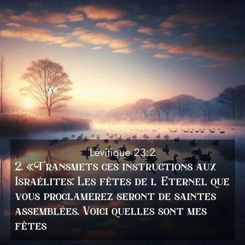 Segond21 Lévitique  ; image nature: image avec le verset biblique :«Transmets ces instructions aux Israélites: Les fêtes de l&#039;Eternel que vous proclamerez seront de saintes assemblées. Voici quelles sont mes fêtes. ;  ; 23:2