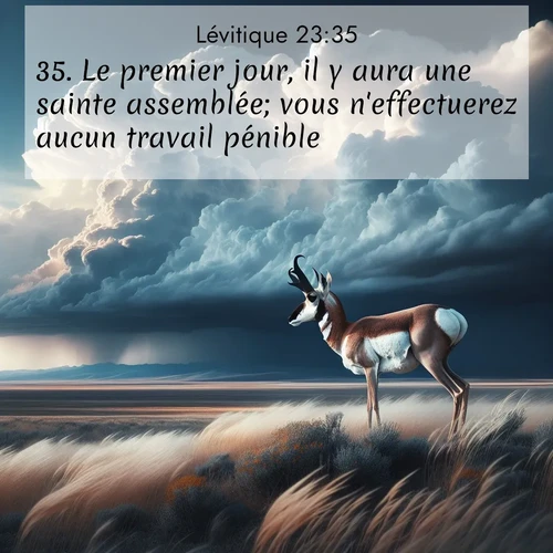 Segond21 Lévitique  ; image nature: image avec le verset biblique :Le premier jour, il y aura une sainte assemblée; vous n&#039;effectuerez aucun travail pénible. ;  ; 23:35