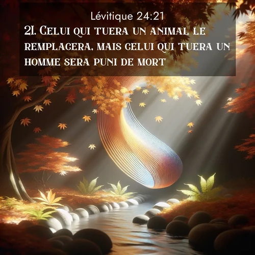 Segond21 Lévitique  ; image nature: image avec le verset biblique :Celui qui tuera un animal le remplacera, mais celui qui tuera un homme sera puni de mort. ;  ; 24:21
