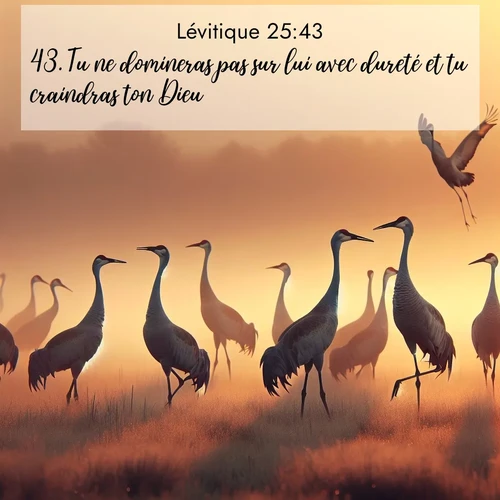 Segond21 Lévitique  ; image nature: image avec le verset biblique :Tu ne domineras pas sur lui avec dureté et tu craindras ton Dieu. ;  ; 25:43