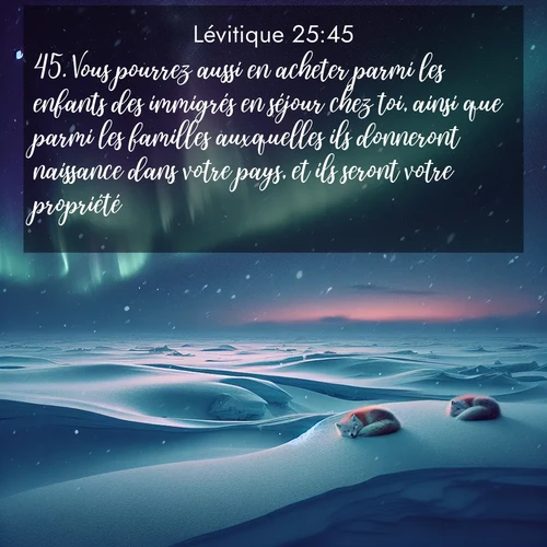 Segond21 Lévitique  ; image nature: image avec le verset biblique :Vous pourrez aussi en acheter parmi les enfants des immigrés en séjour chez toi, ainsi que parmi les familles auxquelles ils donneront naissance dans votre pays, et ils seront votre propriété. ;  ; 25:45