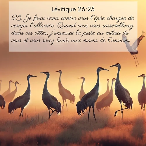 Segond21 Lévitique  ; image nature: image avec le verset biblique :Je ferai venir contre vous l&#039;épée chargée de venger l&#039;alliance. Quand vous vous rassemblerez dans vos villes, j&#039;enverrai la peste au milieu de vous et vous serez livrés aux mains de l&#039;ennemi. ;  ; 26:25