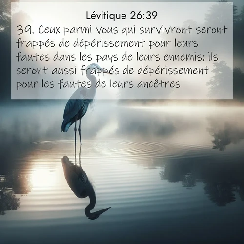 Segond21 Lévitique  ; image nature: image avec le verset biblique :Ceux parmi vous qui survivront seront frappés de dépérissement pour leurs fautes dans les pays de leurs ennemis; ils seront aussi frappés de dépérissement pour les fautes de leurs ancêtres. ;  ; 26:39