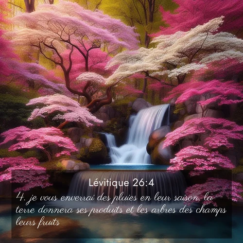 Segond21 Lévitique  ; image nature: image avec le verset biblique :je vous enverrai des pluies en leur saison, la terre donnera ses produits et les arbres des champs leurs fruits. ;  ; 26:4