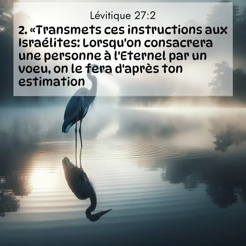 Segond21 Lévitique  ; image nature: image avec le verset biblique :«Transmets ces instructions aux Israélites: Lorsqu&#039;on consacrera une personne à l&#039;Eternel par un voeu, on le fera d&#039;après ton estimation. ;  ; 27:2