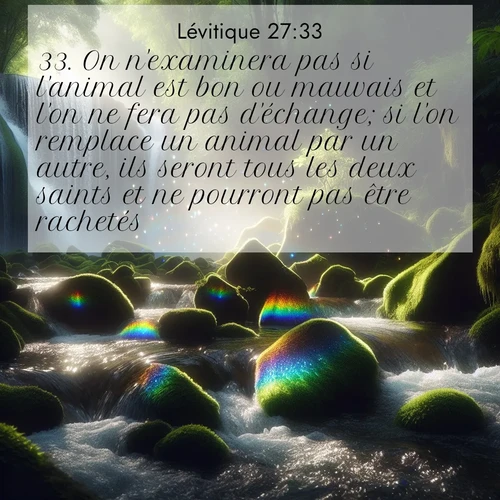 Segond21 Lévitique  ; image nature: image avec le verset biblique :On n&#039;examinera pas si l&#039;animal est bon ou mauvais et l&#039;on ne fera pas d&#039;échange; si l&#039;on remplace un animal par un autre, ils seront tous les deux saints et ne pourront pas être rachetés.» ;  ; 27:33