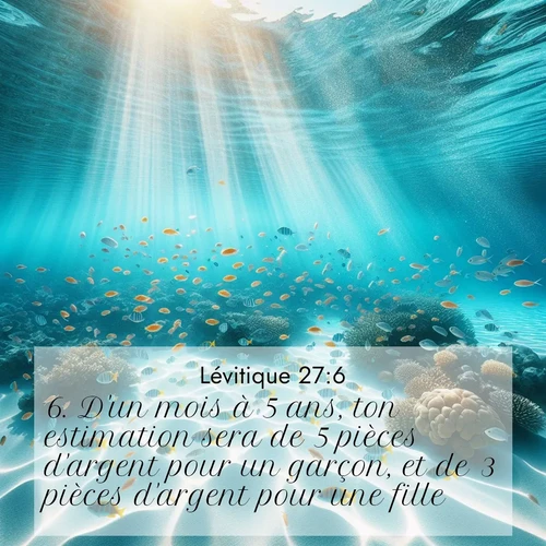 Segond21 Lévitique  ; image nature: image avec le verset biblique :D&#039;un mois à 5 ans, ton estimation sera de 5 pièces d&#039;argent pour un garçon, et de 3 pièces d&#039;argent pour une fille. ;  ; 27:6