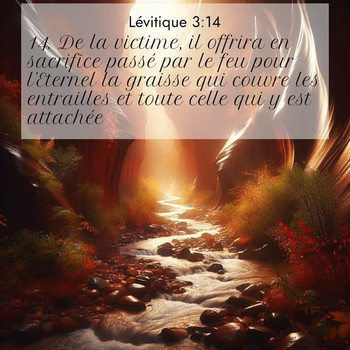 Segond21 Lévitique  ; image nature: image avec le verset biblique :De la victime, il offrira en sacrifice passé par le feu pour l&#039;Eternel la graisse qui couvre les entrailles et toute celle qui y est attachée, ;  ; 3:14