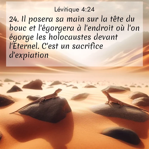 Segond21 Lévitique  ; image nature: image avec le verset biblique :Il posera sa main sur la tête du bouc et l&#039;égorgera à l&#039;endroit où l&#039;on égorge les holocaustes devant l&#039;Eternel. C&#039;est un sacrifice d&#039;expiation. ;  ; 4:24