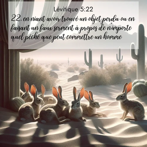 Segond21 Lévitique  ; image nature: image avec le verset biblique :en niant avoir trouvé un objet perdu ou en faisant un faux serment à propos de n&#039;importe quel péché que peut commettre un homme, ;  ; 5:22
