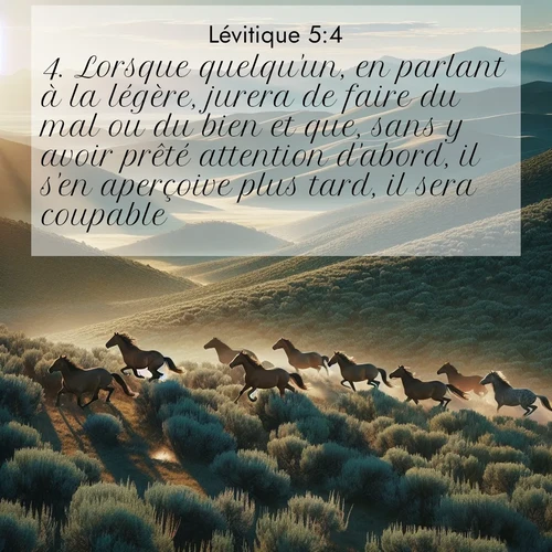 Segond21 Lévitique  ; image nature: image avec le verset biblique :Lorsque quelqu&#039;un, en parlant à la légère, jurera de faire du mal ou du bien et que, sans y avoir prêté attention d&#039;abord, il s&#039;en aperçoive plus tard, il sera coupable. ;  ; 5:4