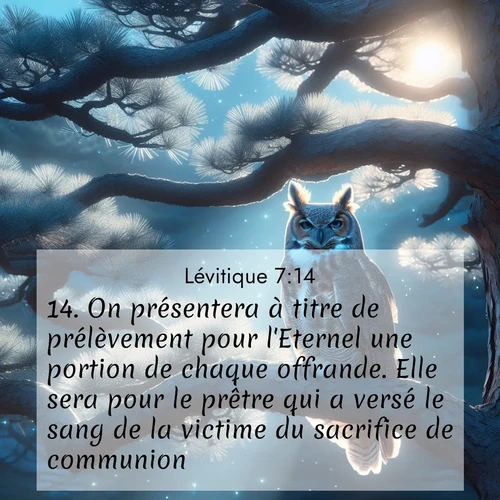 Segond21 Lévitique  ; image nature: image avec le verset biblique :On présentera à titre de prélèvement pour l&#039;Eternel une portion de chaque offrande. Elle sera pour le prêtre qui a versé le sang de la victime du sacrifice de communion. ;  ; 7:14