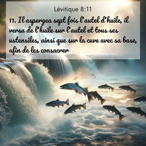 Segond21 Lévitique  ; image nature: image avec le verset biblique :Il aspergea sept fois l&#039;autel d&#039;huile, il versa de l&#039;huile sur l&#039;autel et tous ses ustensiles, ainsi que sur la cuve avec sa base, afin de les consacrer. ;  ; 8:11