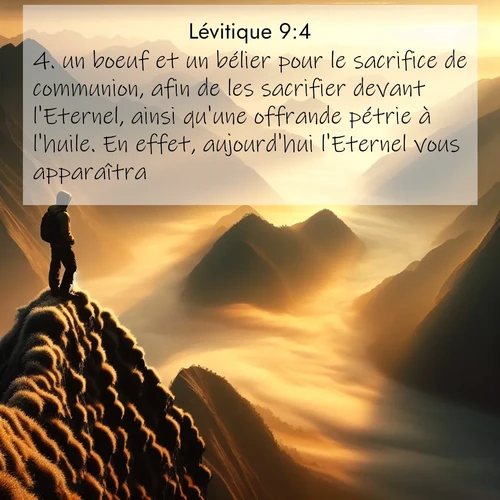 Segond21 Lévitique  ; image nature: image avec le verset biblique :un boeuf et un bélier pour le sacrifice de communion, afin de les sacrifier devant l&#039;Eternel, ainsi qu&#039;une offrande pétrie à l&#039;huile. En effet, aujourd&#039;hui l&#039;Eternel vous apparaîtra.&#039;» ;  ; 9:4