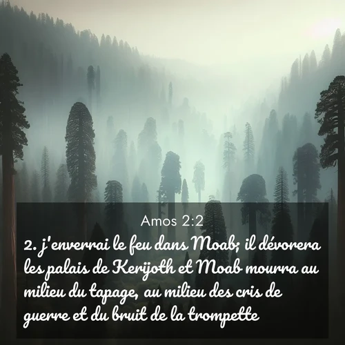 Segond21 Amos  ; image nature: image avec le verset biblique :j&#039;enverrai le feu dans Moab; il dévorera les palais de Kerijoth et Moab mourra au milieu du tapage, au milieu des cris de guerre et du bruit de la trompette. ;  ; 2:2